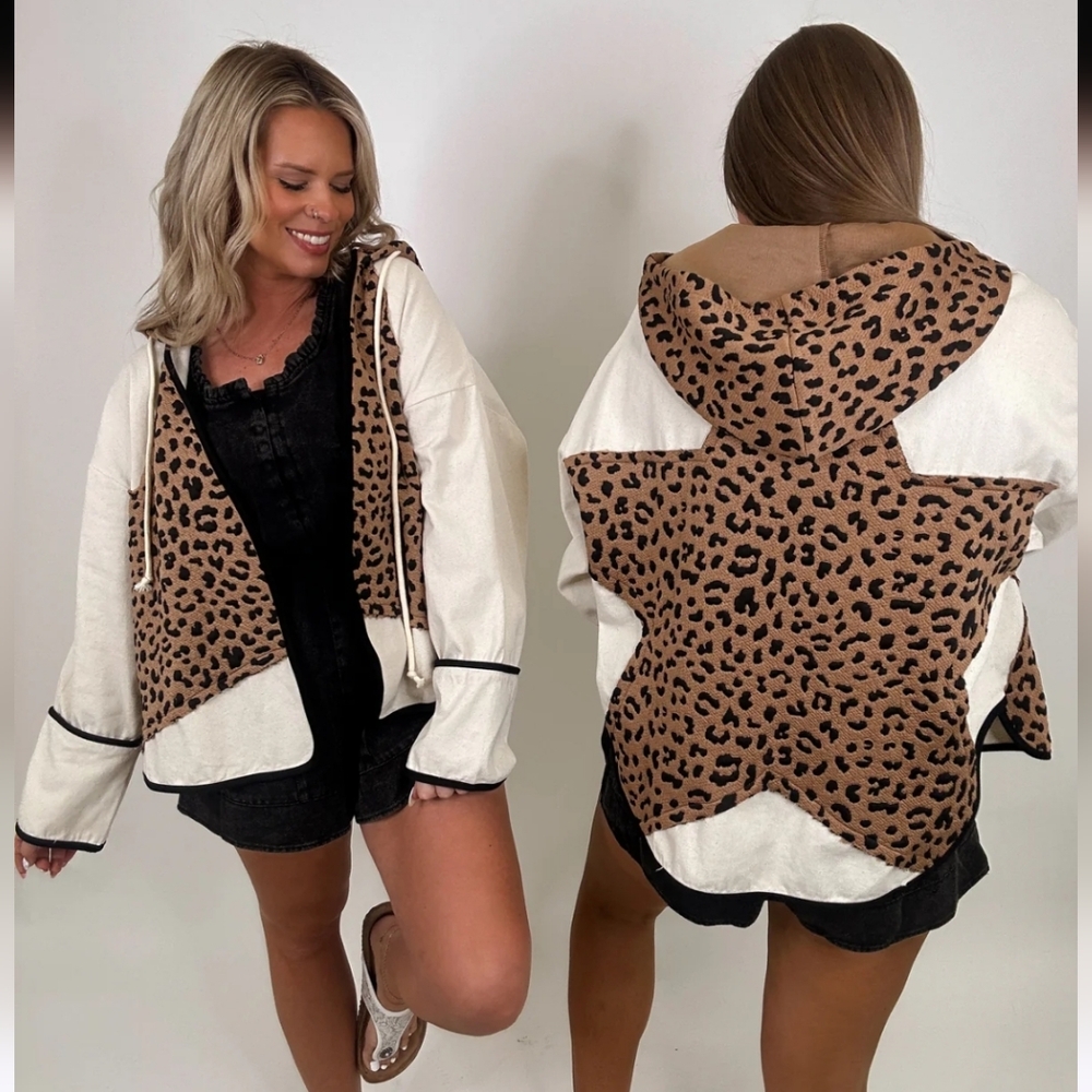Bibi NWT Day Break Leopard Jacket Spatchwork Star… - image 1